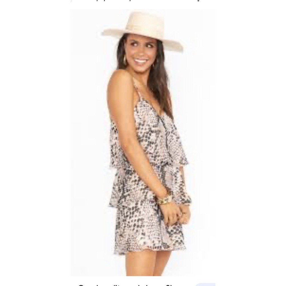 Show Me Your Mumu Suarez Dress XS Python Nude Tiered Mini Animal Print